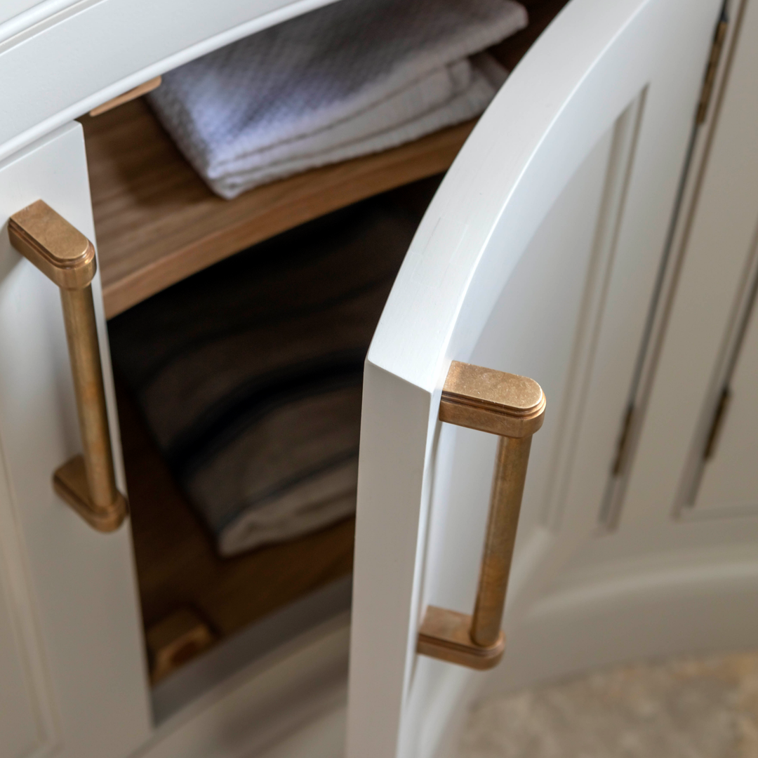 Design is by Barr Joinery.Β Product shown in our aged brass (BEL) finish.