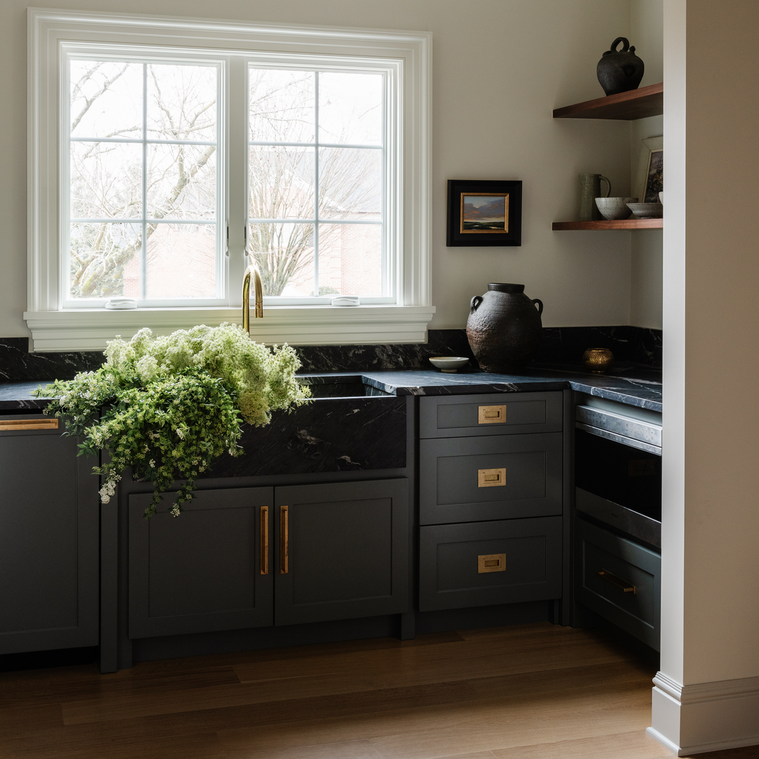 Design by JK Interior Living. Product shown in our aged brass (BEL) finish.