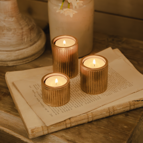 Barwick RidgedΒ Set of Three Brass Tealight Holders