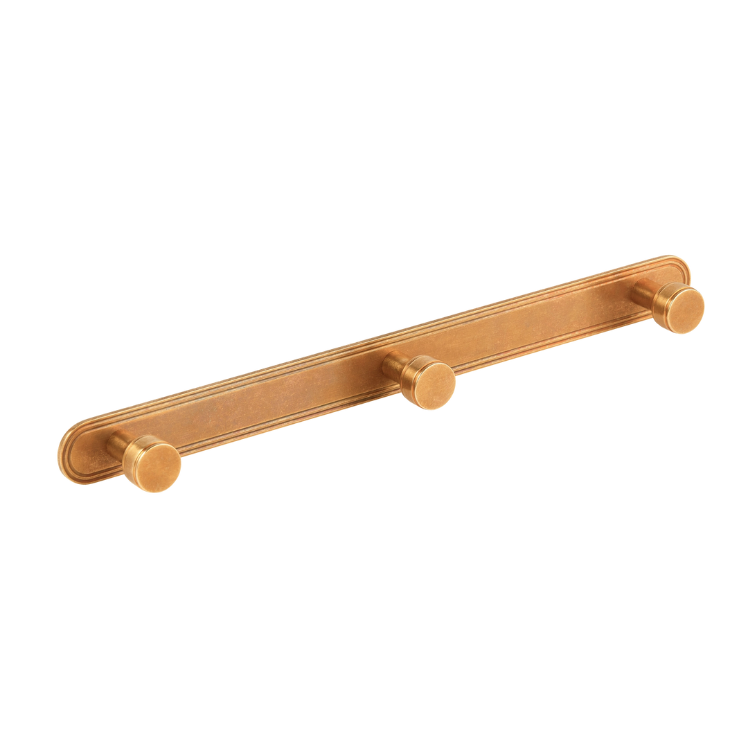Barwick Plain Wall Hook Rack (3 Hooks) in our aged brass (BEL) finish