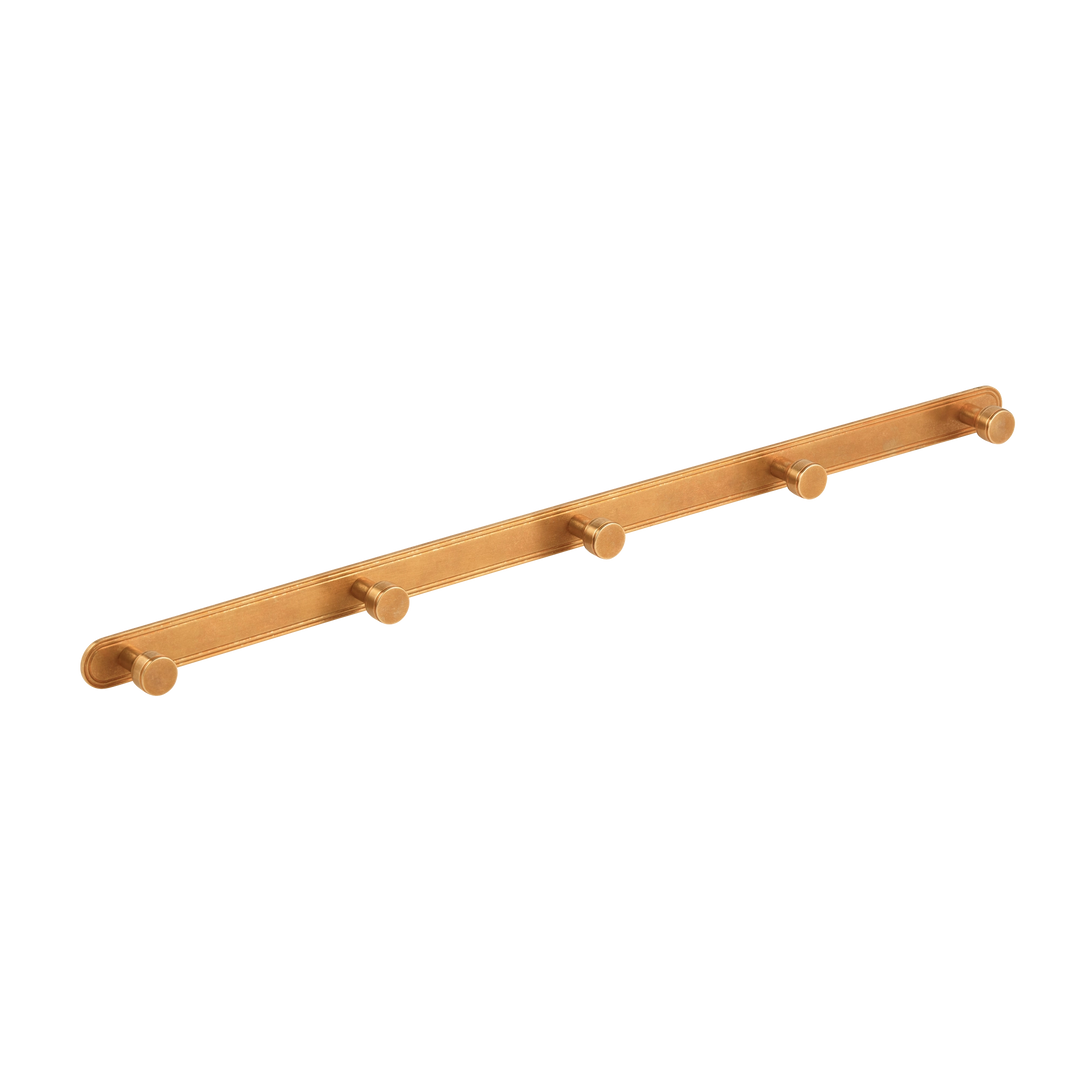 Barwick Plain Wall Hook Rack (5 Hooks) in our aged brass (BEL) finish