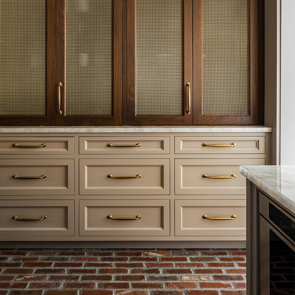 Design by Town & Country | Photography by Tori Sikkema | Bakes cabinet handle shown in our aged brass (BEL) finish.