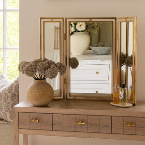 Design by Studio LBI | Photography by Susie Lowe | Claremont mirror shown in our aged brass (BEL) finish.
