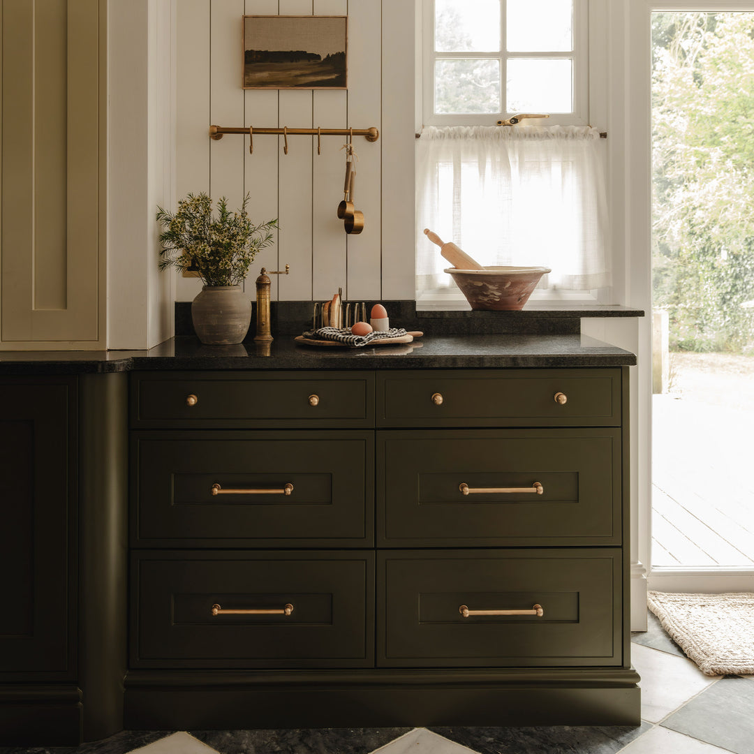 Project and photography by Joey Kendal Brown | Cotswold Cabinet Handle shown in our aged brass (BEL) finish. 