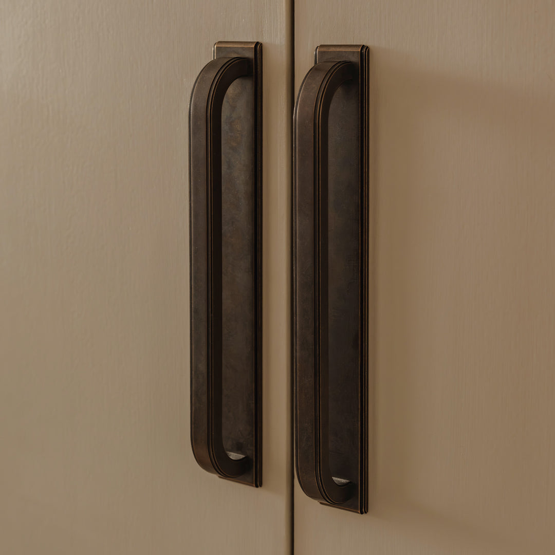 Project by Brett Calvert-Harrison | Photography by Joey Kendal Brown | Dougan Cabinet Handles with Backplates shown in our dark aged brass (DAB) finish. 