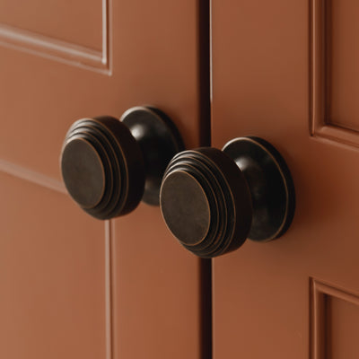 Project by Brett Calvert-Harrison | Photography by Joey Kendal Brown | Victoria Stepped Cabinet Knobs shown in our dark aged brass (DAB) finish.