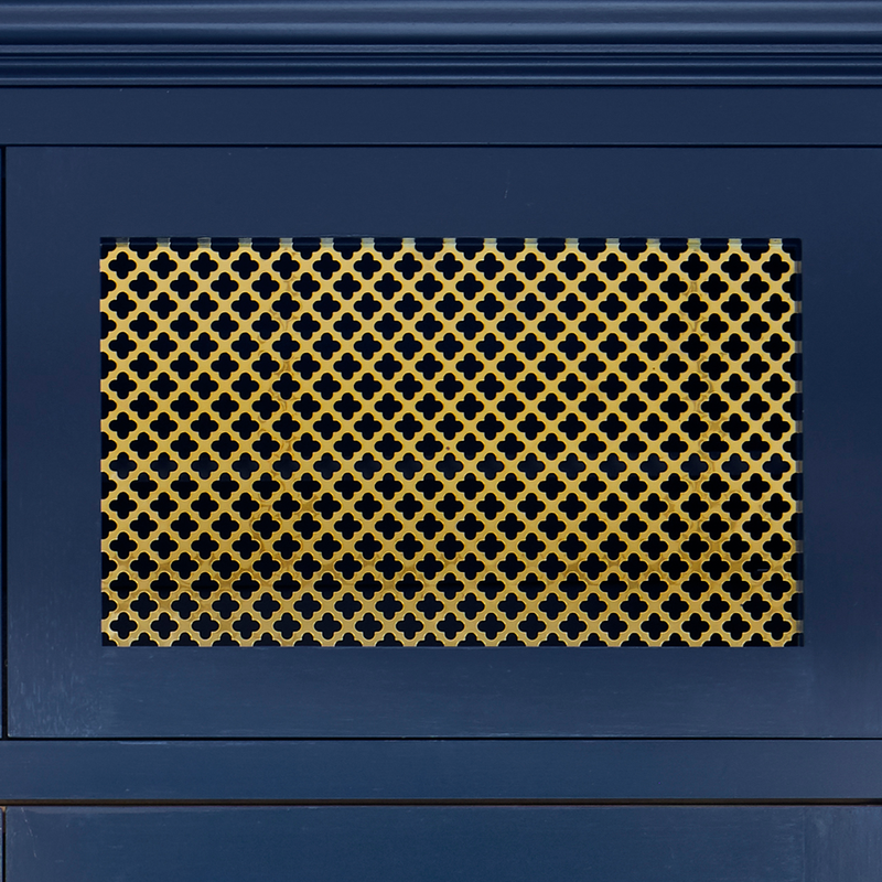 Features our Large Perforated Club Grille in our polished brass lacquered (PBL) grille finish | Project by Kate Walker Design.